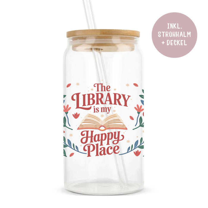 Glastumbler »The Library is my happy place«