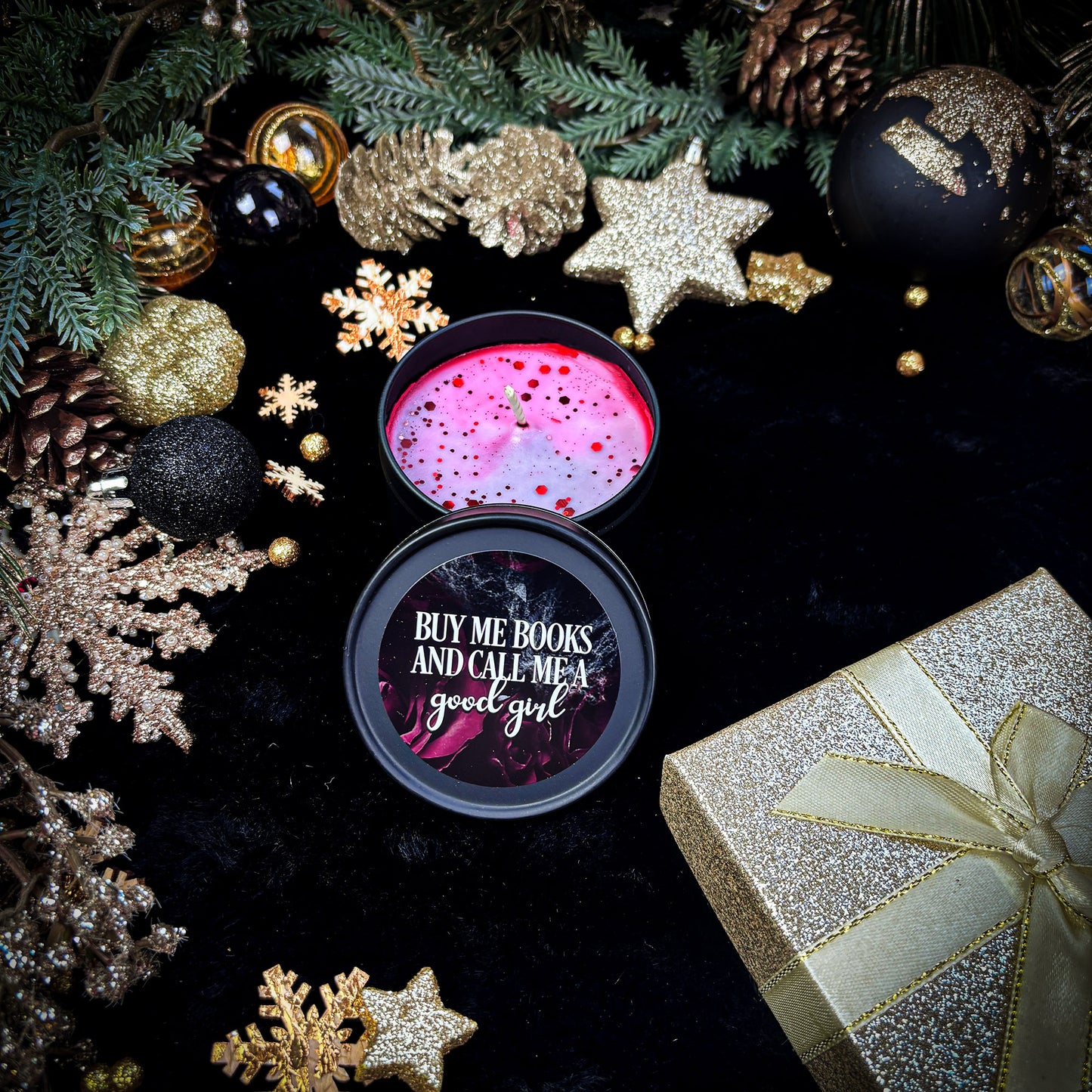 Kerze in Dose »Buy me books«