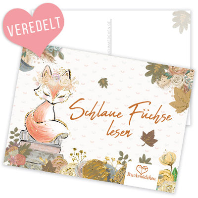 Glitzer Postkarte »Schlaue Füchse lesen«