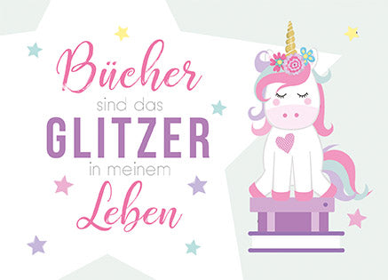 Glitzer Postkarte »Bücher sind das Glitzer in meinem Leben«