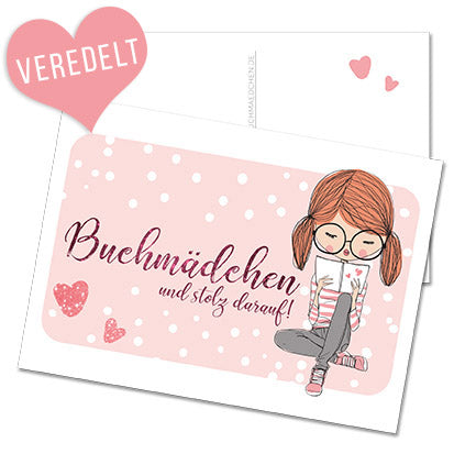 Glitzer Postkarte »Buchmädchen«