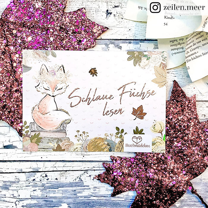 Glitzer Postkarte »Schlaue Füchse lesen«
