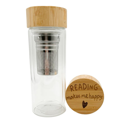 Trinkflasche mit Teesieb »Reading makes me happy«