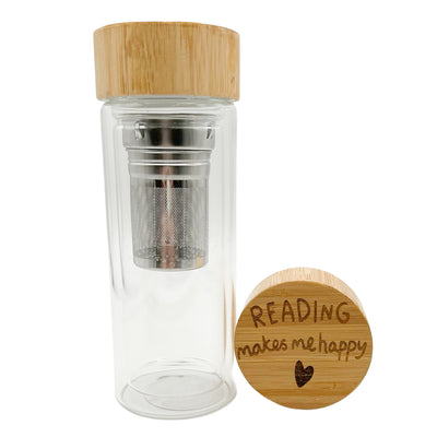 Trinkflasche mit Teesieb »Reading makes me happy«
