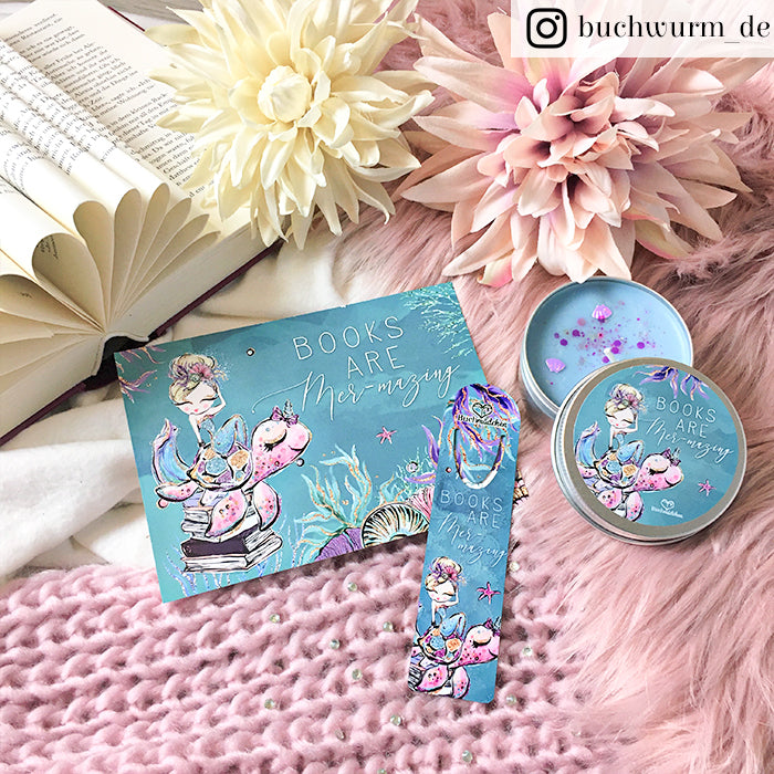 Glitzer Postkarte »Books are mer-mazing«