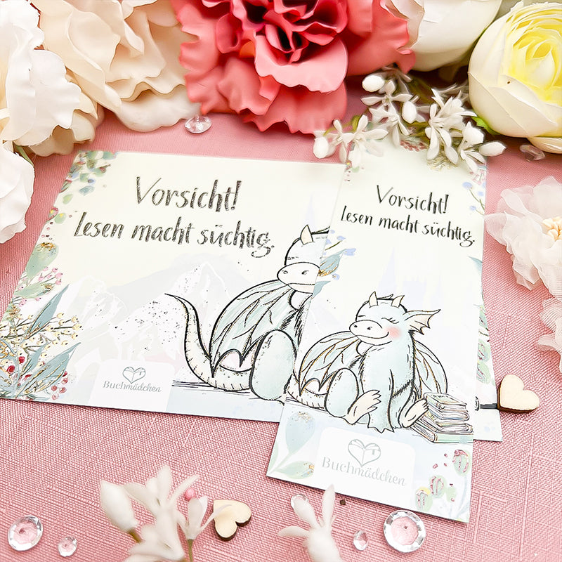 Glitzer-Postkarte »Buchdrache«