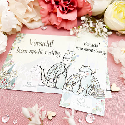 Glitzer-Postkarte »Buchdrache«