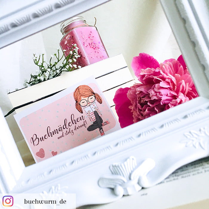 Glitzer Postkarte »Buchmädchen«