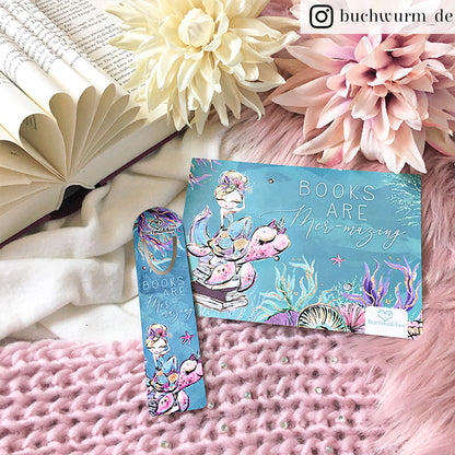Glitzer Postkarte »Books are mer-mazing«