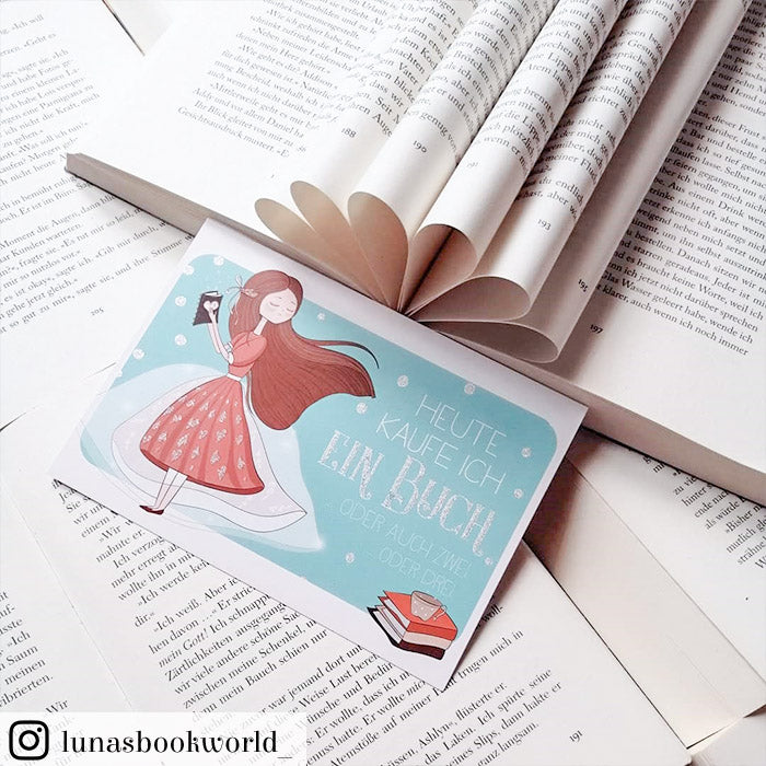 Glitzer Postkarte »Heute kaufe ich ein Buch«