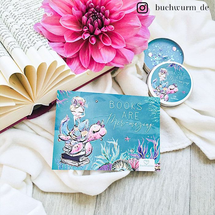 Glitzer Postkarte »Books are mer-mazing«