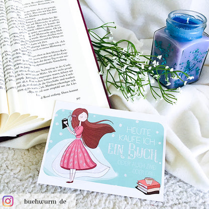 Glitzer Postkarte »Heute kaufe ich ein Buch«