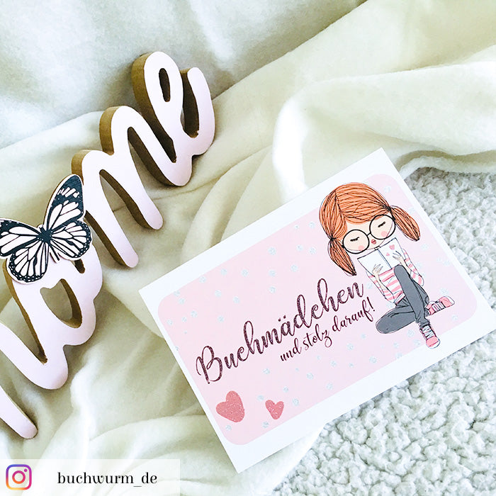Glitzer Postkarte »Buchmädchen«