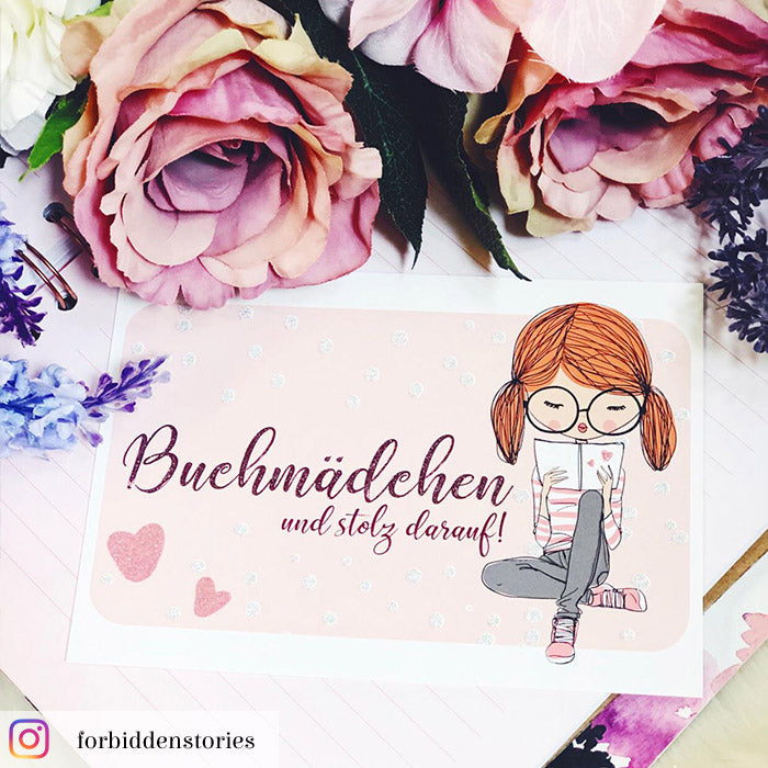 Glitzer Postkarte »Buchmädchen«