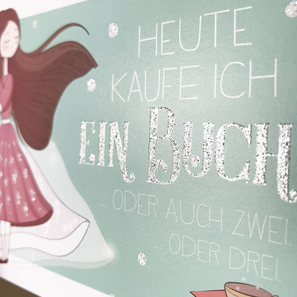 Glitzer Postkarte »Heute kaufe ich ein Buch«
