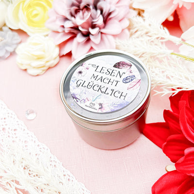 Kerze in Dose »Lesen macht glücklich«