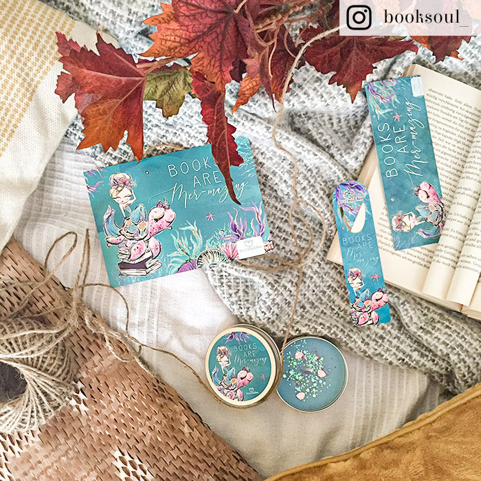 Glitzer Postkarte »Books are mer-mazing«