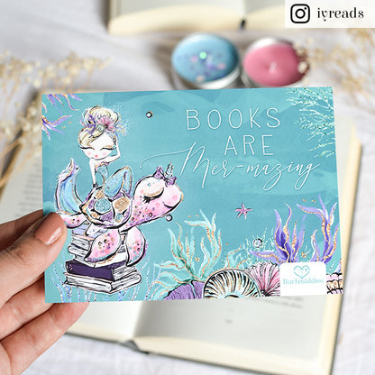 Glitzer Postkarte »Books are mer-mazing«