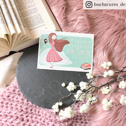 Glitzer Postkarte »Heute kaufe ich ein Buch«