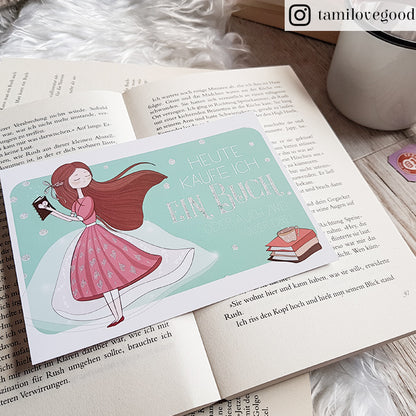 Glitzer Postkarte »Heute kaufe ich ein Buch«