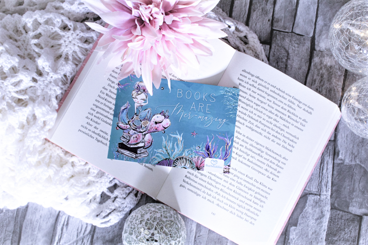 Glitzer Postkarte »Books are mer-mazing«