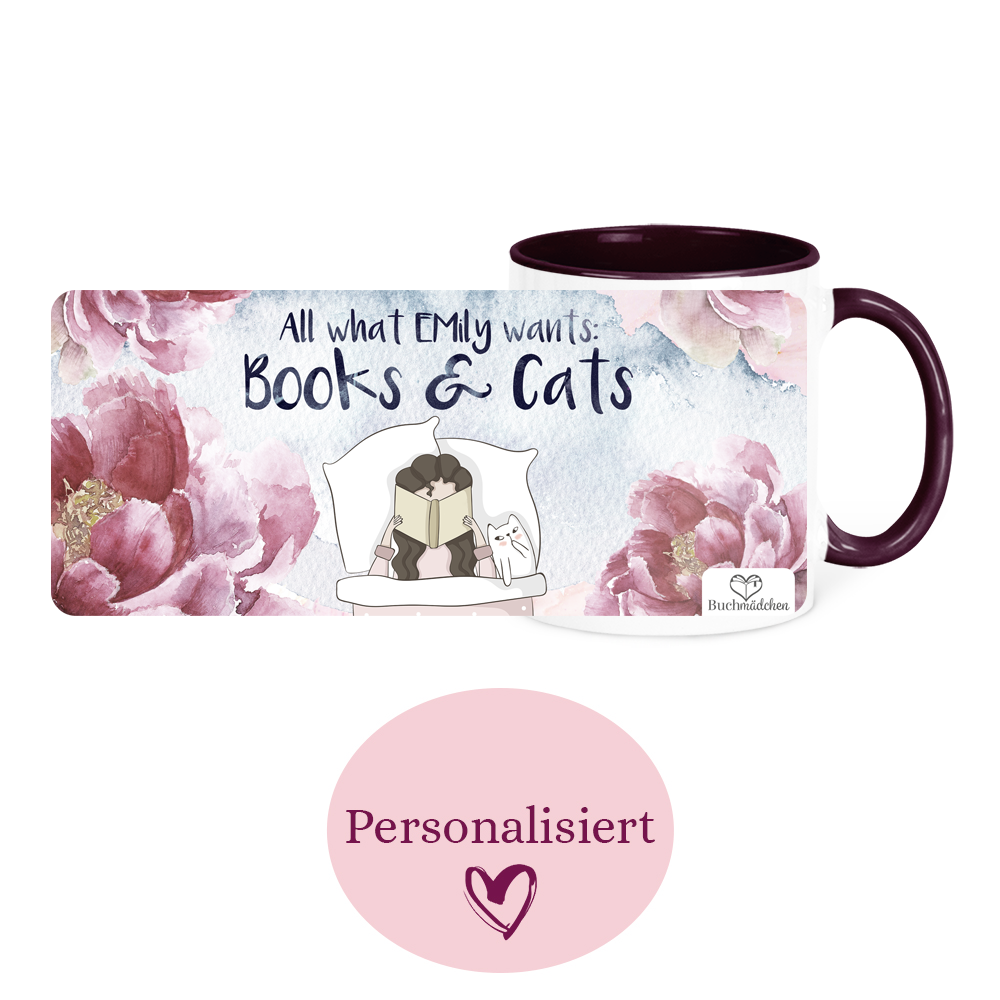 [Personalisiert] Tasse »Books and Cats«