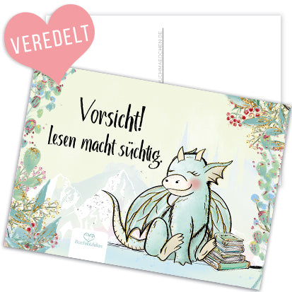 Glitzer-Postkarte »Buchdrache«