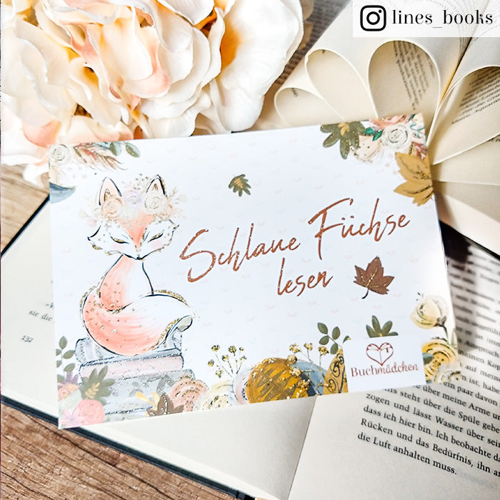 Glitzer Postkarte »Schlaue Füchse lesen«