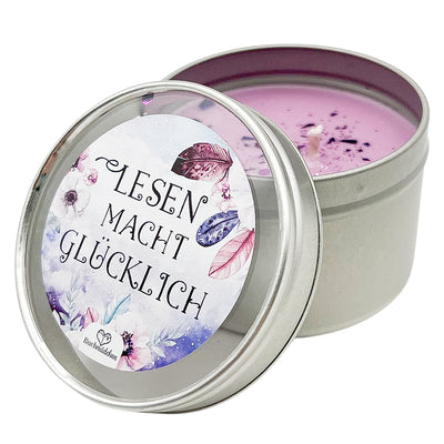 Kerze in Dose »Lesen macht glücklich«