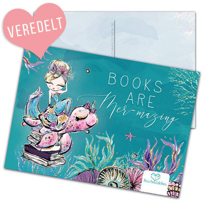 Glitzer Postkarte »Books are mer-mazing«