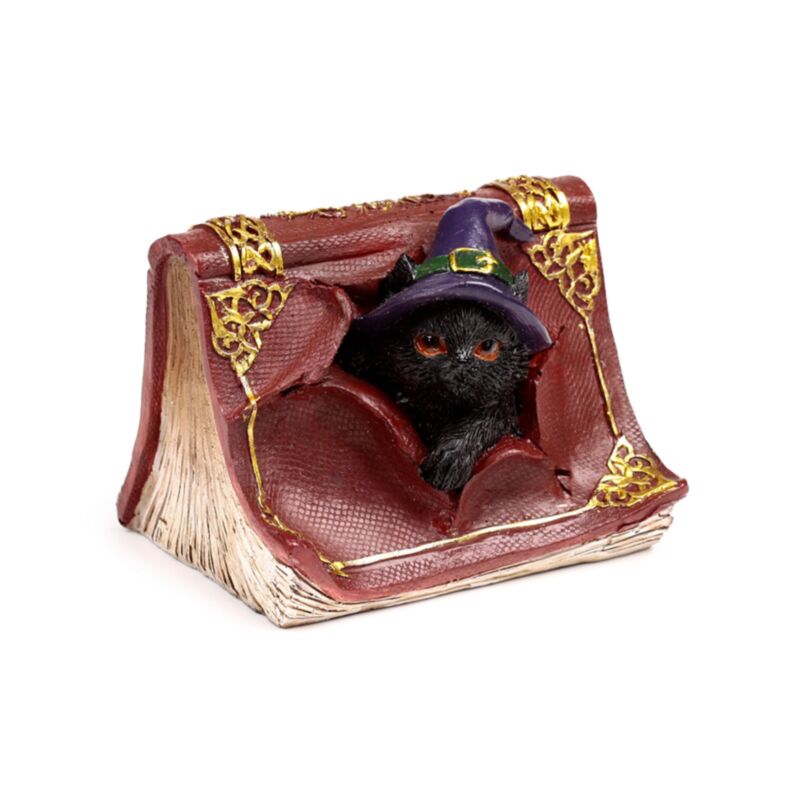 Dekofigur Schwarze Katze aus Zauberbuch kletternd
