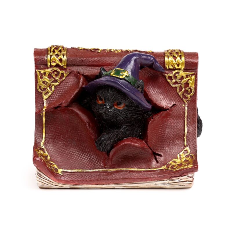 Dekofigur Schwarze Katze aus Zauberbuch kletternd