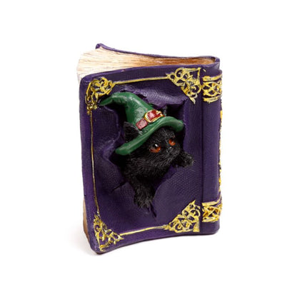 Dekofigur Schwarze Katze aus Zauberbuch kletternd