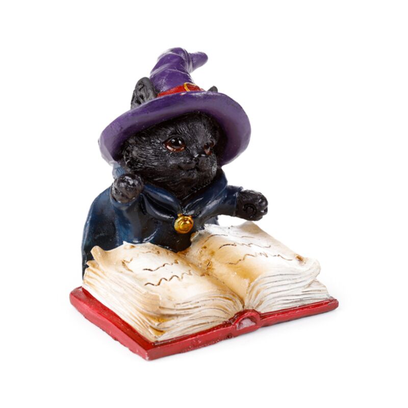 Dekofigur Witches Black Cat Katze mit Zauberbuch
