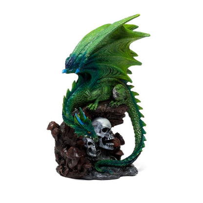 Dekofigur Smaragdgrüner Drache mit Totenköpfen