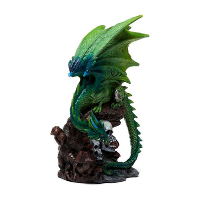 Dekofigur Smaragdgrüner Drache mit Totenköpfen