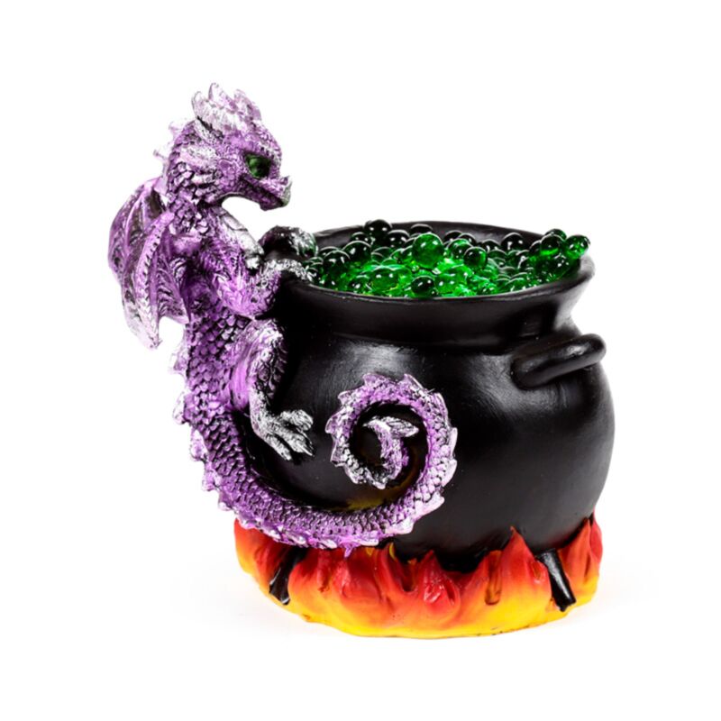 Dekofigur Babydrache mit Kessel und LED