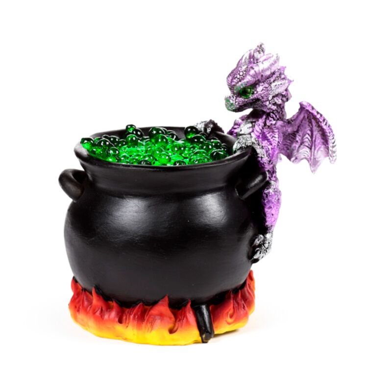 Dekofigur Babydrache mit Kessel und LED