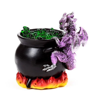 Dekofigur Babydrache mit Kessel und LED