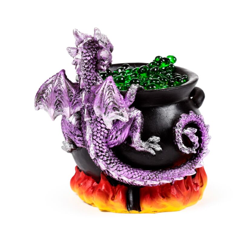 Dekofigur Babydrache mit Kessel und LED