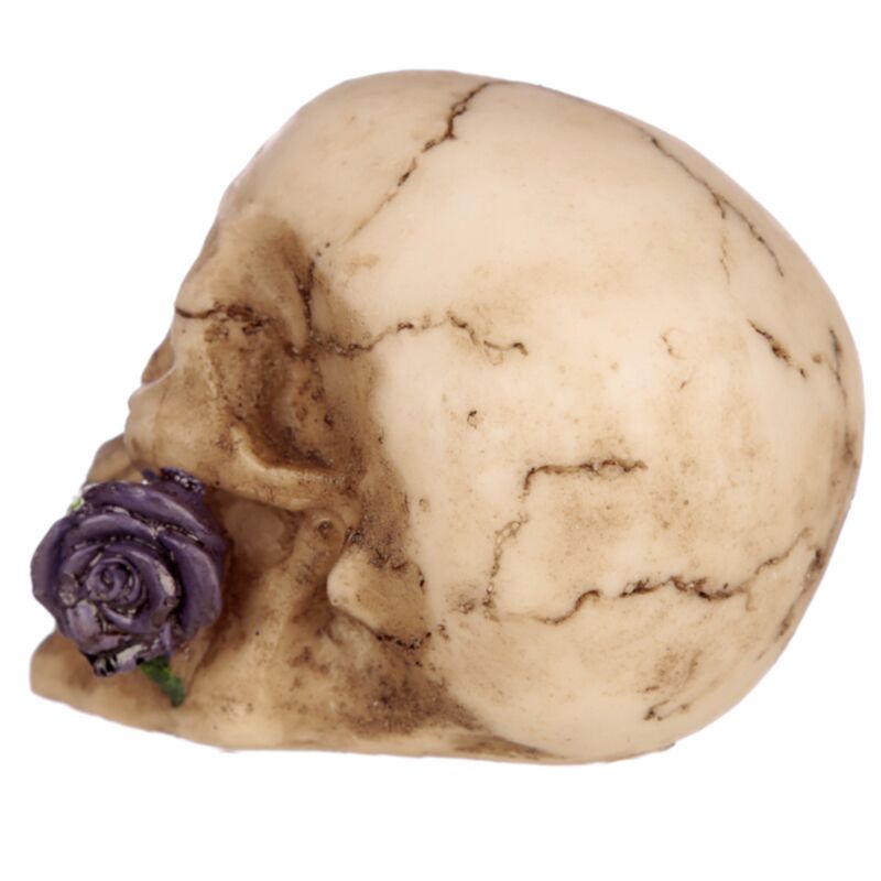 Dekofigur Totenkopf mit Rosen zwischen den Zähnen
