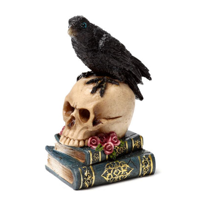 Dekofigur Krähe auf Schädel & Büchern