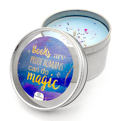 Kerze in Dose »Books are proof«