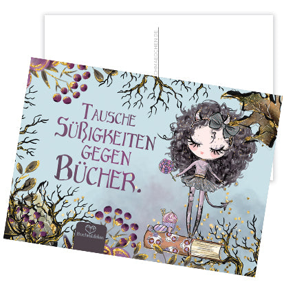 Postkarte »Tausche Süßigkeiten gegen Bücher«